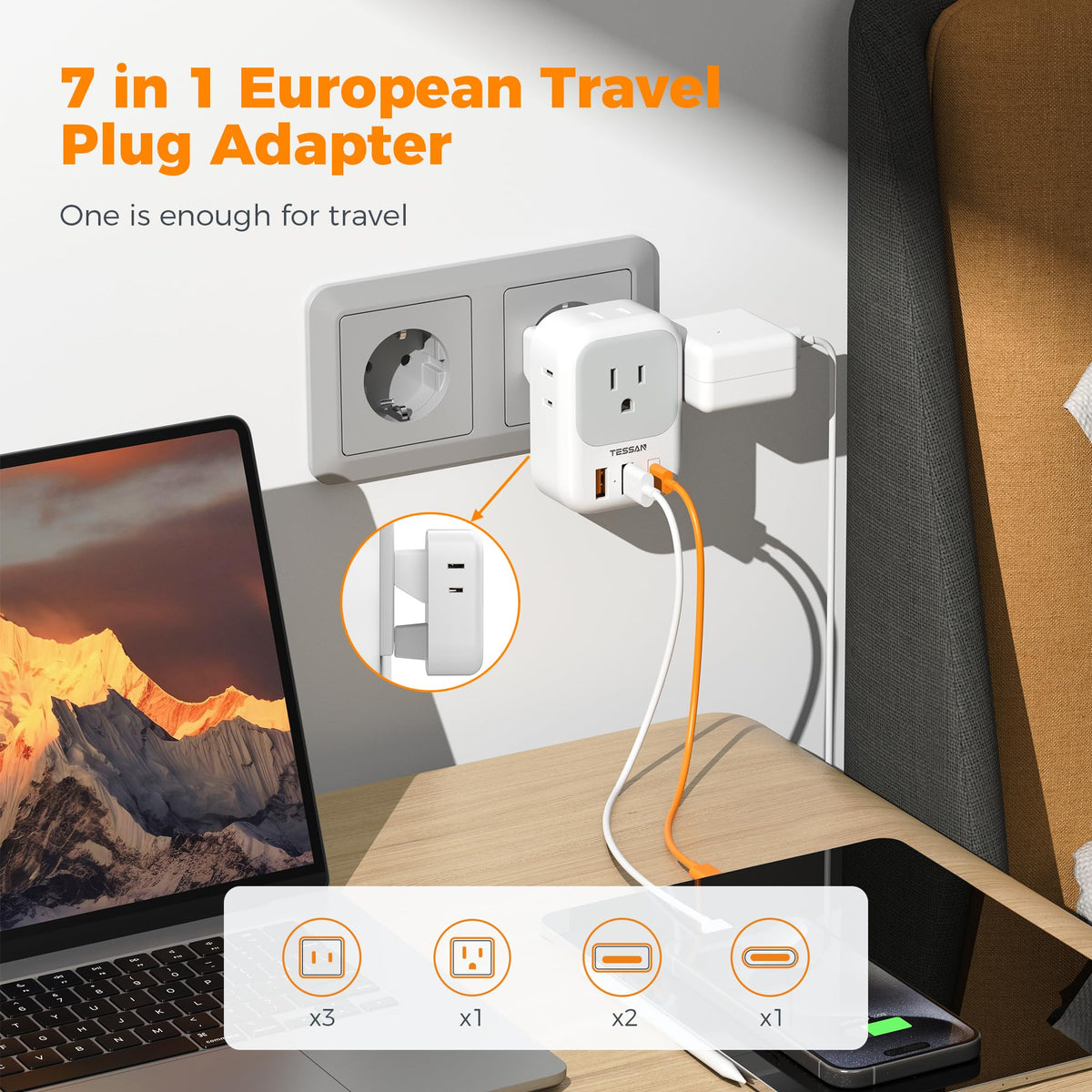 TESSAN European Travel Plug Adapter 2 Pack, Type C Plug