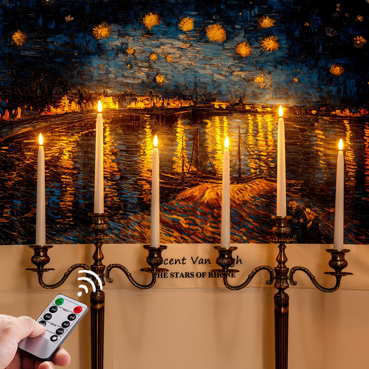 Homemory 6 Pcs Real Wax Ghost Flameless Taper Candles, 3D Wick Flickering Led Candlesticks 9.6 Inch Battery Operated with Remote & Timer, Spooky Halloween Gothic Indoor Decor
