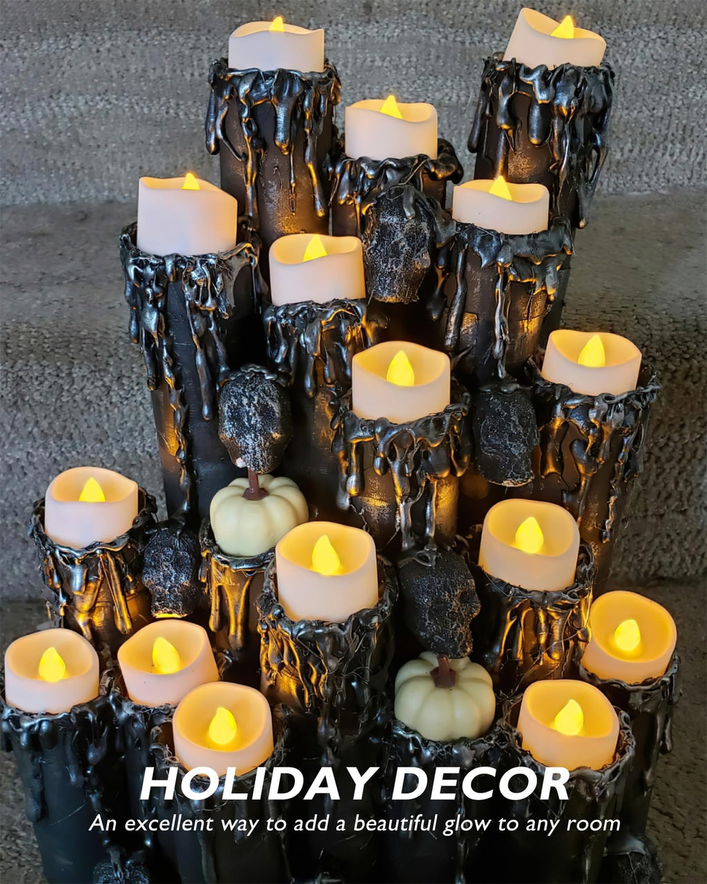 Homemory 24Pcs Flickering Flameless Candle Battery Operated, 200+Hours Fake Electric LED Tea Lights for Votive, Centerpiece Table Decorations, Wedding, Aniversary, Halloween, Christmas