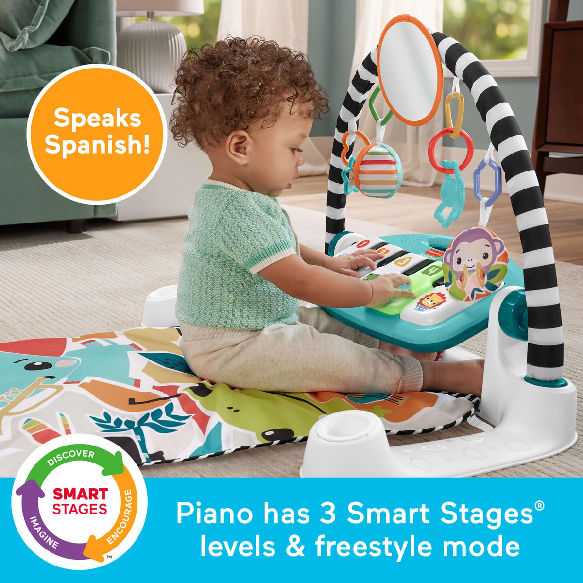 Fisher-Price Glow and Grow Kick & Play Piano Gym, Blue