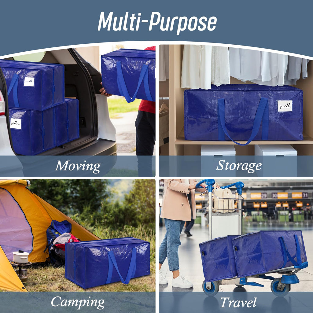 6 Pack Extra Heavy Duty Large Moving Bags with Strong Zipper, Dark Blue