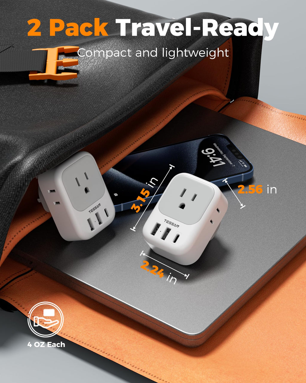 TESSAN European Travel Plug Adapter 2 Pack, Type C Plug