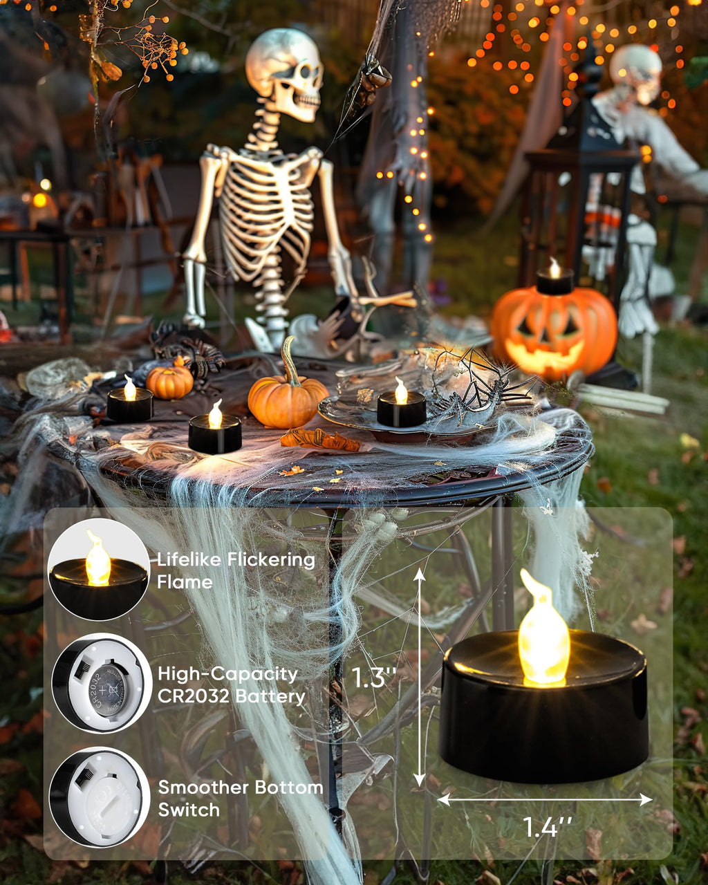 merrynights LED Candles, Tea Lights Candles Battery Operated Bulk, 24-Pack Long-Lasting 200 Hours Flameless Tealight Candles, Realistic Tea Lights for Halloween Christmas Wedding, 1.5'' D X 1.25'' H