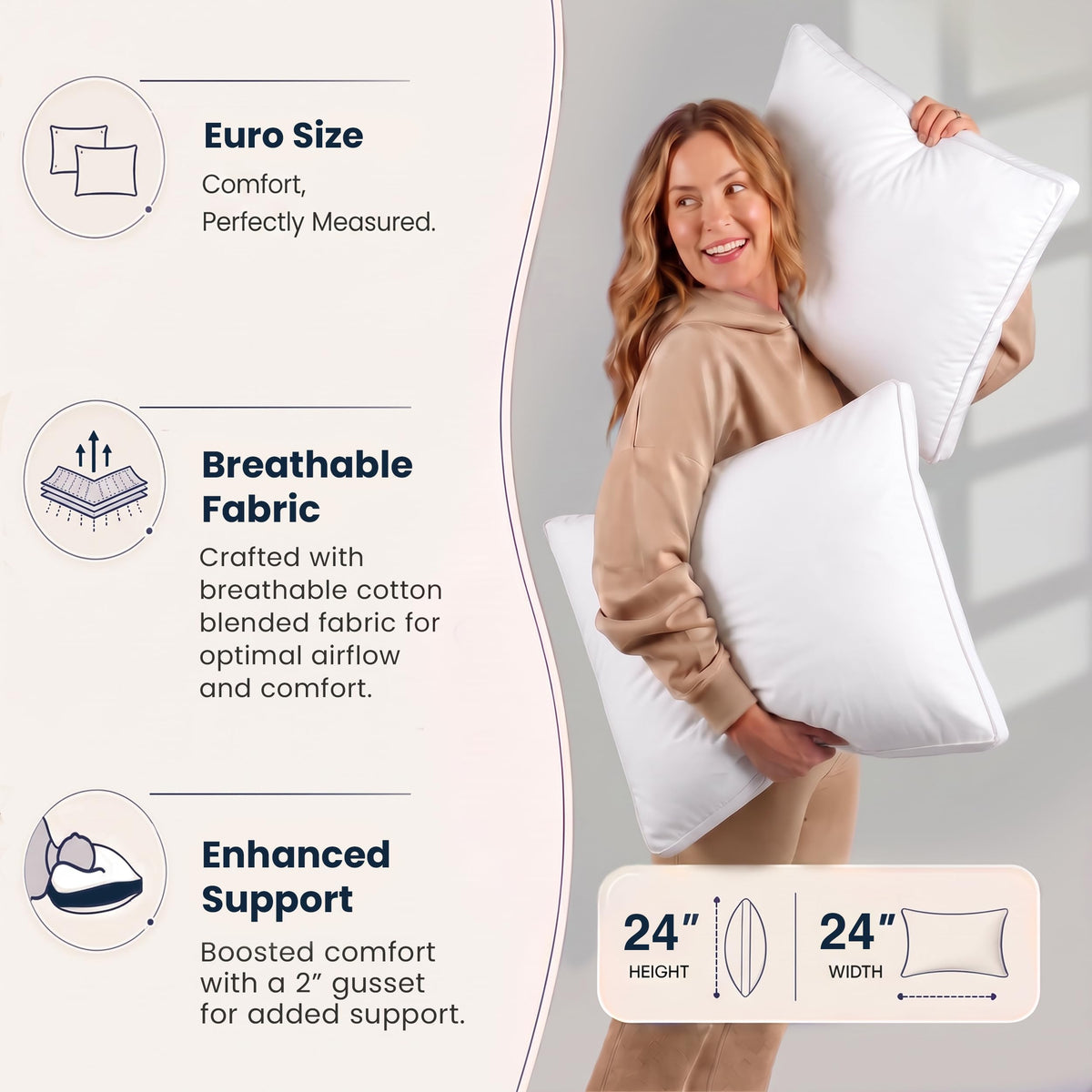 Utopia Bedding Gusset Bed Pillow, Hotel Pillows Queen Size Set of 2, White