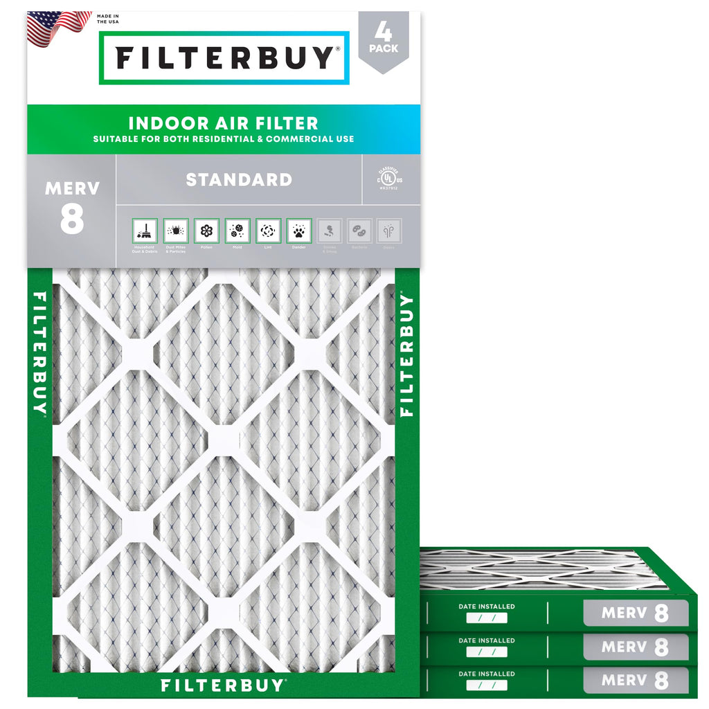 Filterbuy 20x20x1 Air Filter MERV 8 Dust & Allergy Defense (4-Pack)