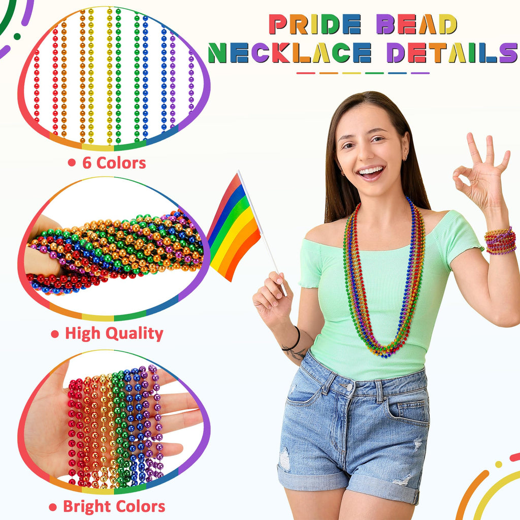 EOBOH Mardi Gras Beads, 12PCS Bead Necklace Party Favors, Metallic 6 Kinds of 33" Beaded Necklaces Costumes Stuff, Festival Parade Throw Accessory Sets for Mardi Gras Celebrations Decorations