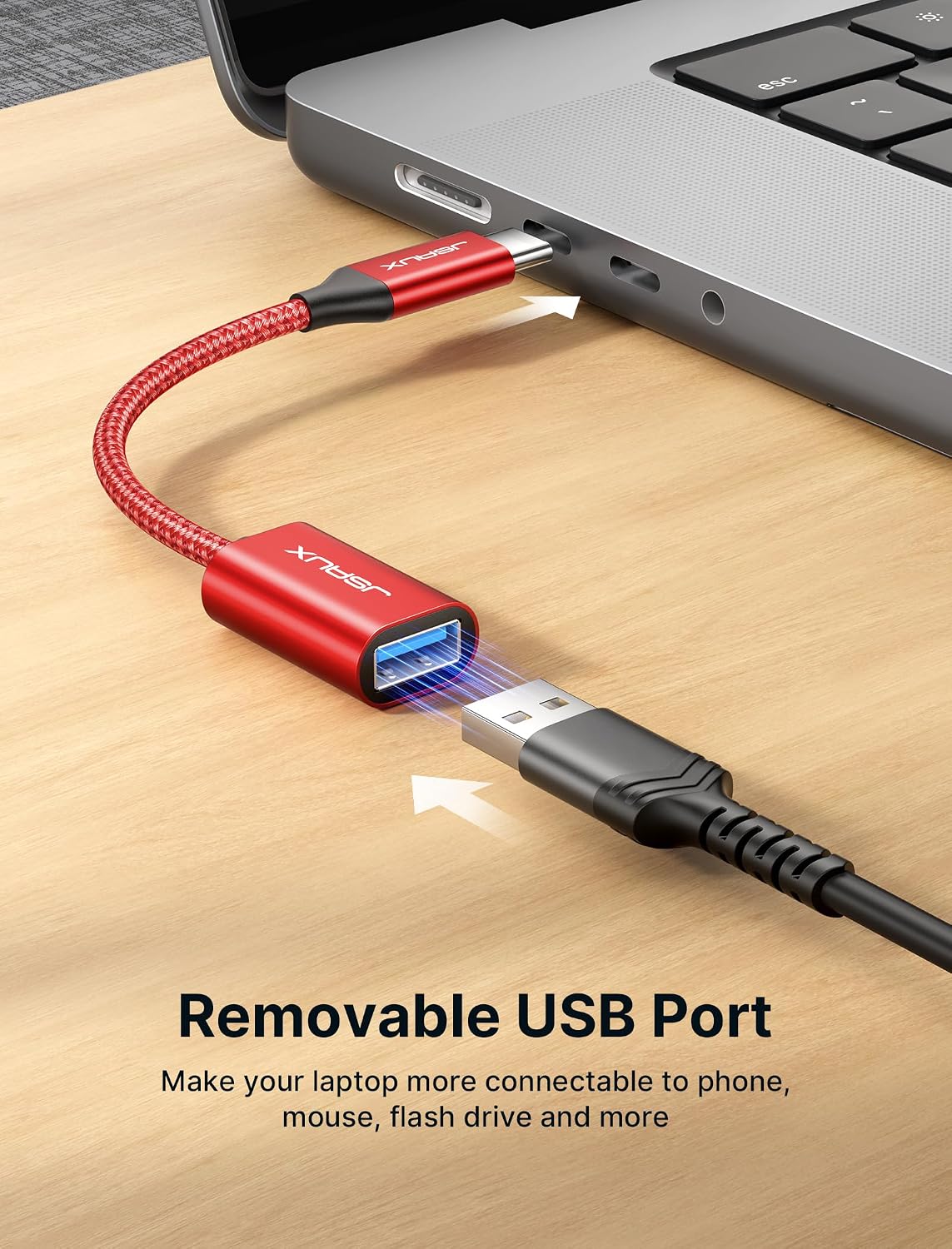 JSAUX USB C to USB 3.0 Adapter [2 Pack], USB C Male to USB Female OTG Cable Adapter Compatible with MacBook Pro/Air, iPhone 18 Pro Max/iPhone Duo‌/Air/17/16/15 Series, Samsung Galaxy S26/S25/S24-Red