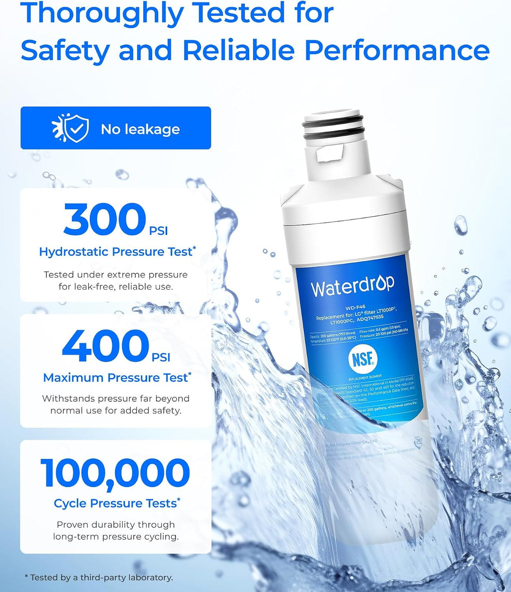 Waterdrop LT1000PC ADQ747935 MDJ64844601 Refrigerator Water Filter, 3 Pack