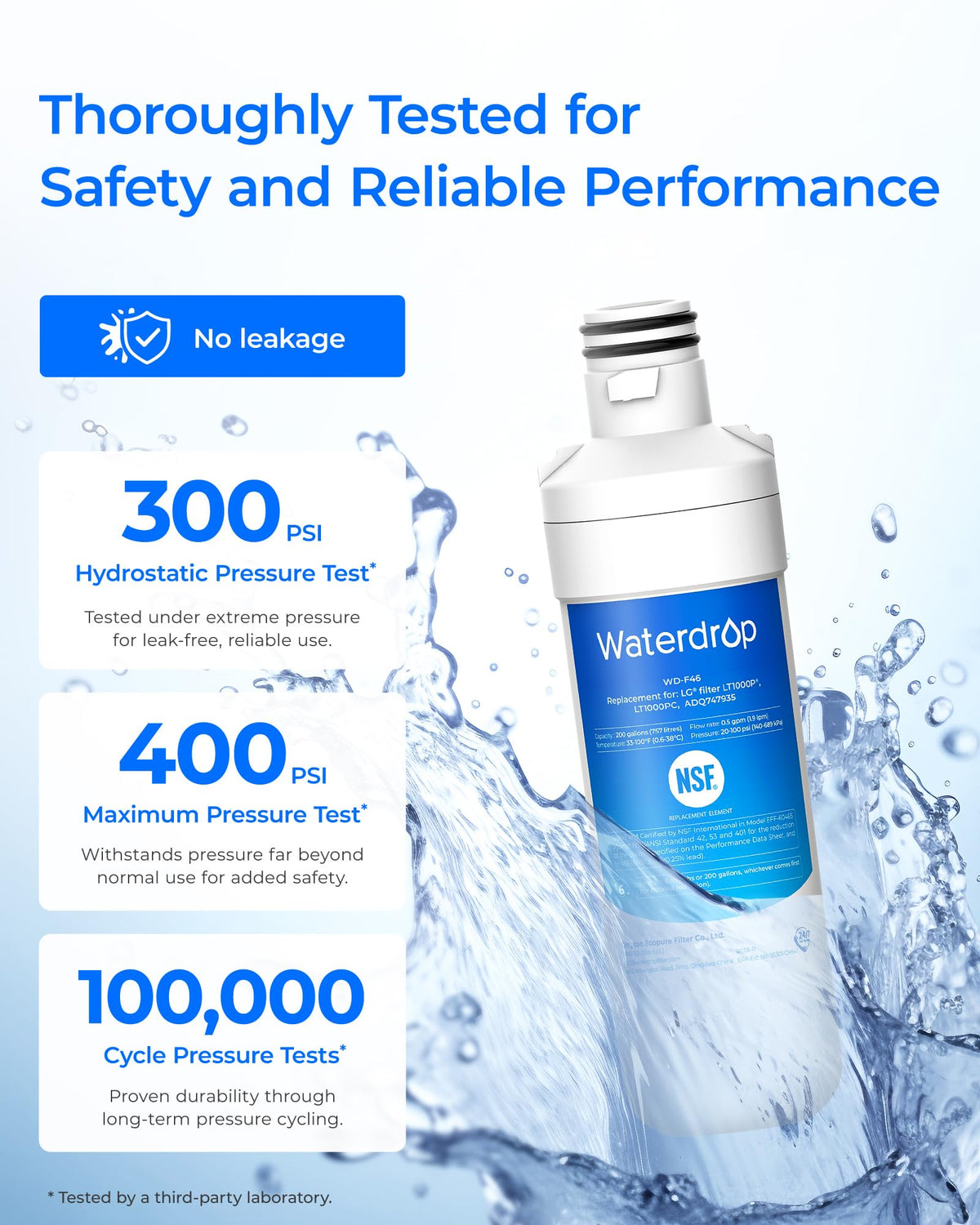 Waterdrop LT1000PC ADQ747935 MDJ64844601 Refrigerator Water Filter, 3 Pack