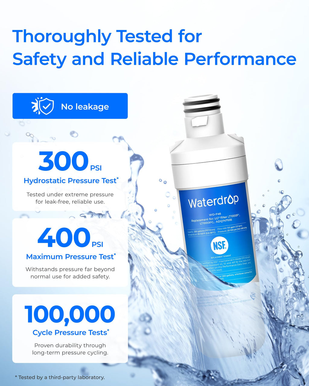 Waterdrop LT1000PC ADQ747935 MDJ64844601 Refrigerator Water Filter, 3 Pack