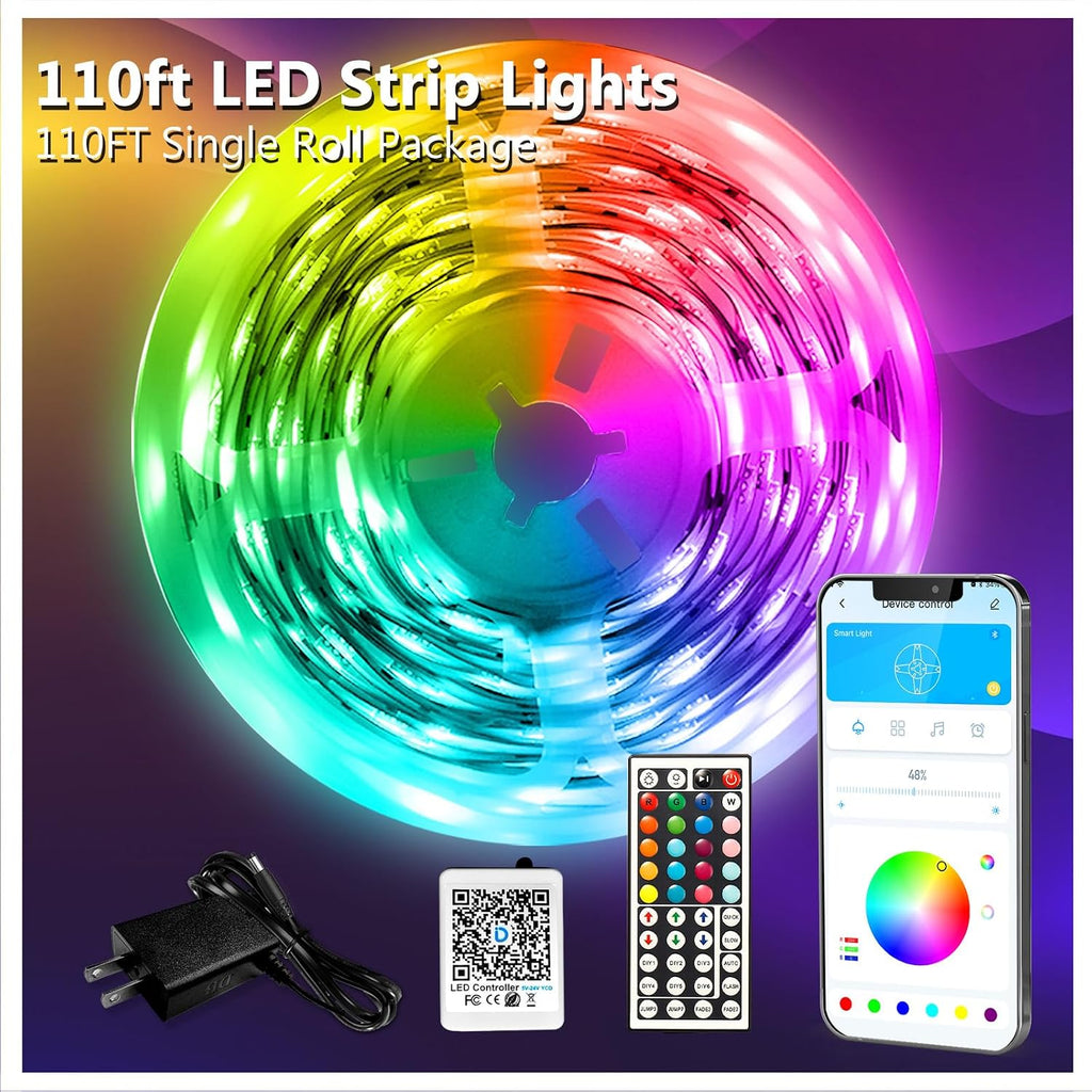 DAYBETTER LED Strip Lights 110ft RGB Music Sync Smart App Control 1 Roll