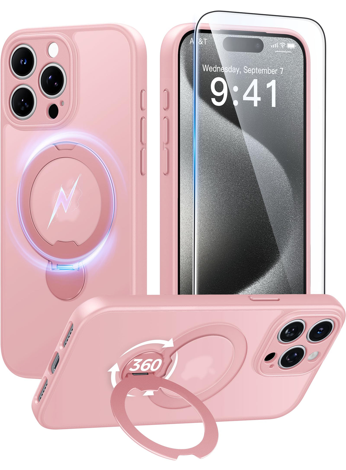 FNTCASE for Samsung Galaxy Z Fold 7 Case with 360 Spin Magnetic Stand Black