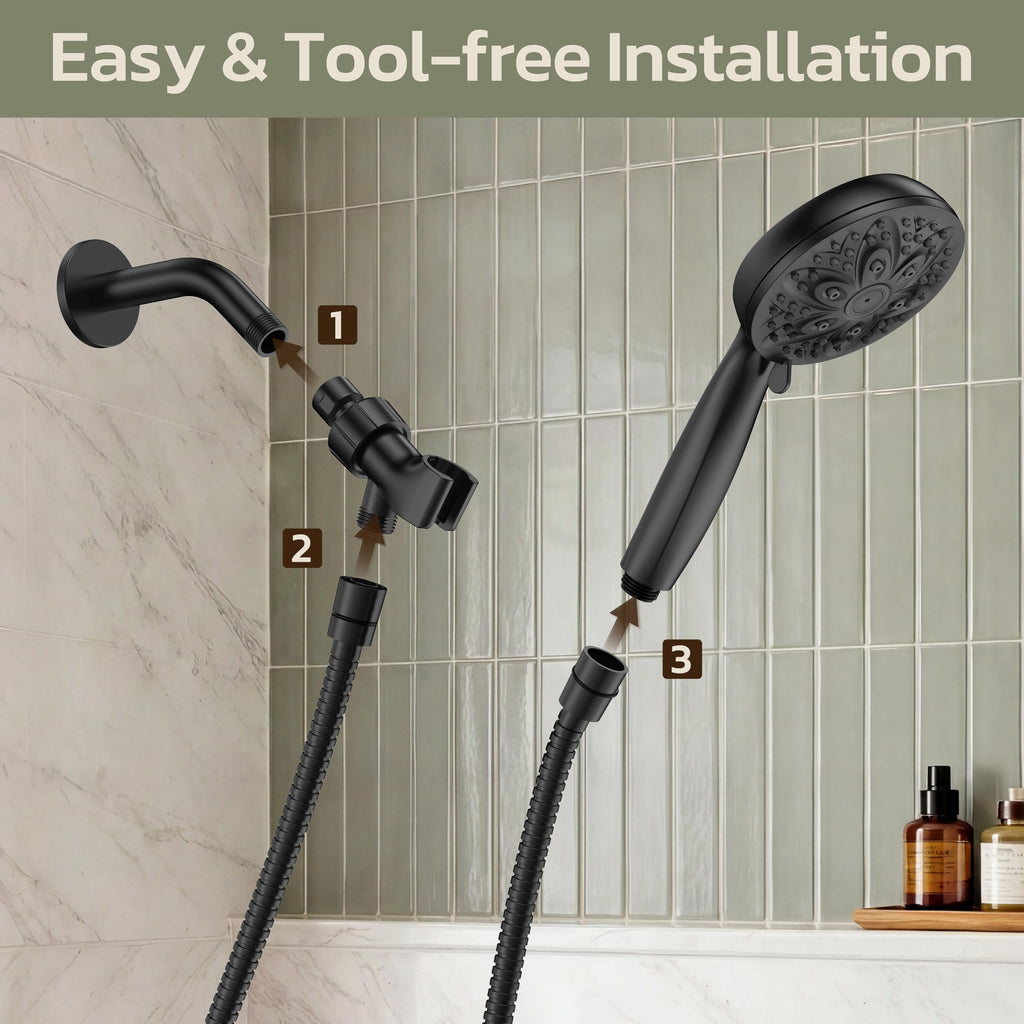 JDO High‑Pressure 6‑Setting Handheld Shower Head, 4.7 Inch Chrome Premium