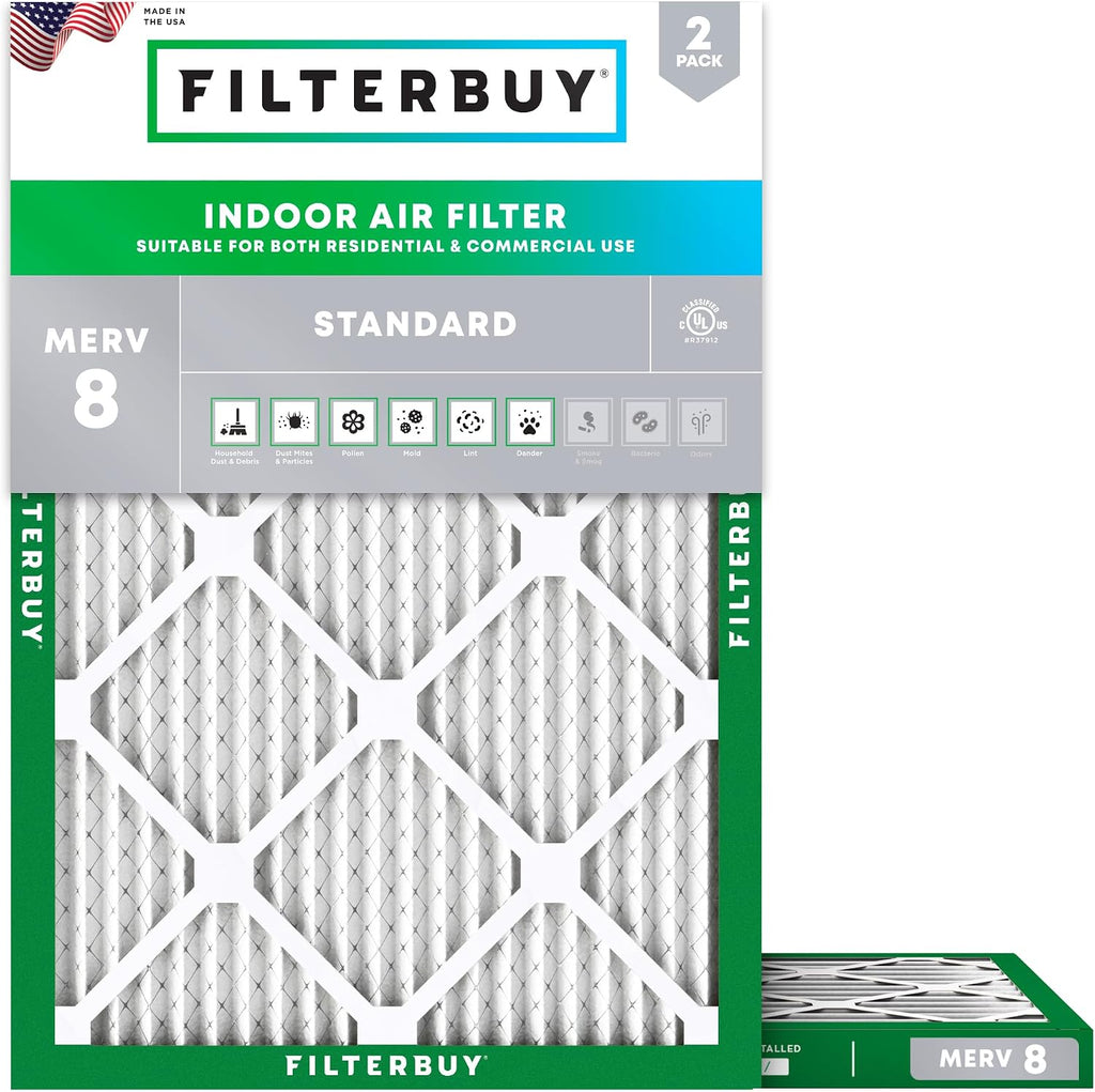 Filterbuy 12x14x1 Air Filter MERV 8 Dust & Allergy Defense (2-Pack)