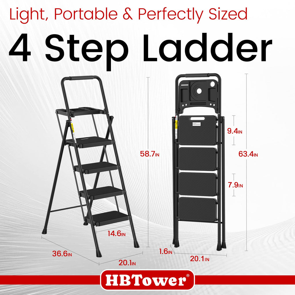 HBTower Step Ladder, Folding Step Stool with Wide Anti-Slip Pedal