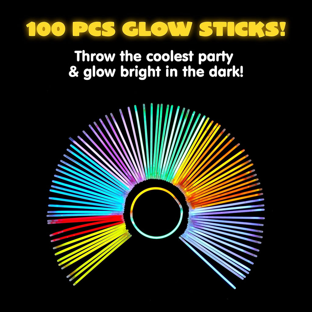 JOYIN 100 Pcs 8" Glow sticks Bulk Party Pack, Neon Glow in the Dark Party Supplies, Light Up Necklaces and Bracelets with Connectors for Halloween, Football, Birthday Decorations