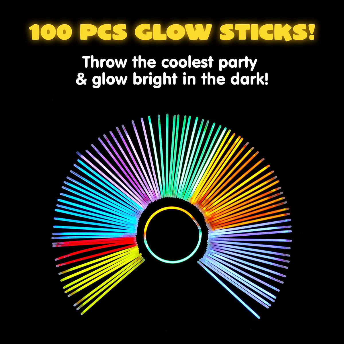 JOYIN 100 Pcs 8" Glow sticks Bulk Party Pack, Neon Glow in the Dark Party Supplies, Light Up Necklaces and Bracelets with Connectors for Halloween, Football, Birthday Decorations