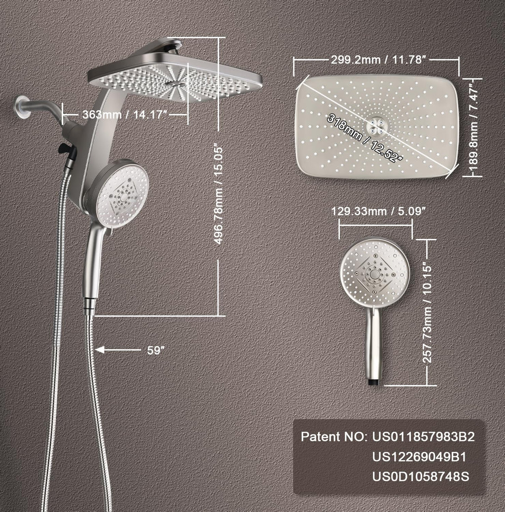 Rain Shower Head with Handheld Showerhead, Chrome 1.8GPM 460311