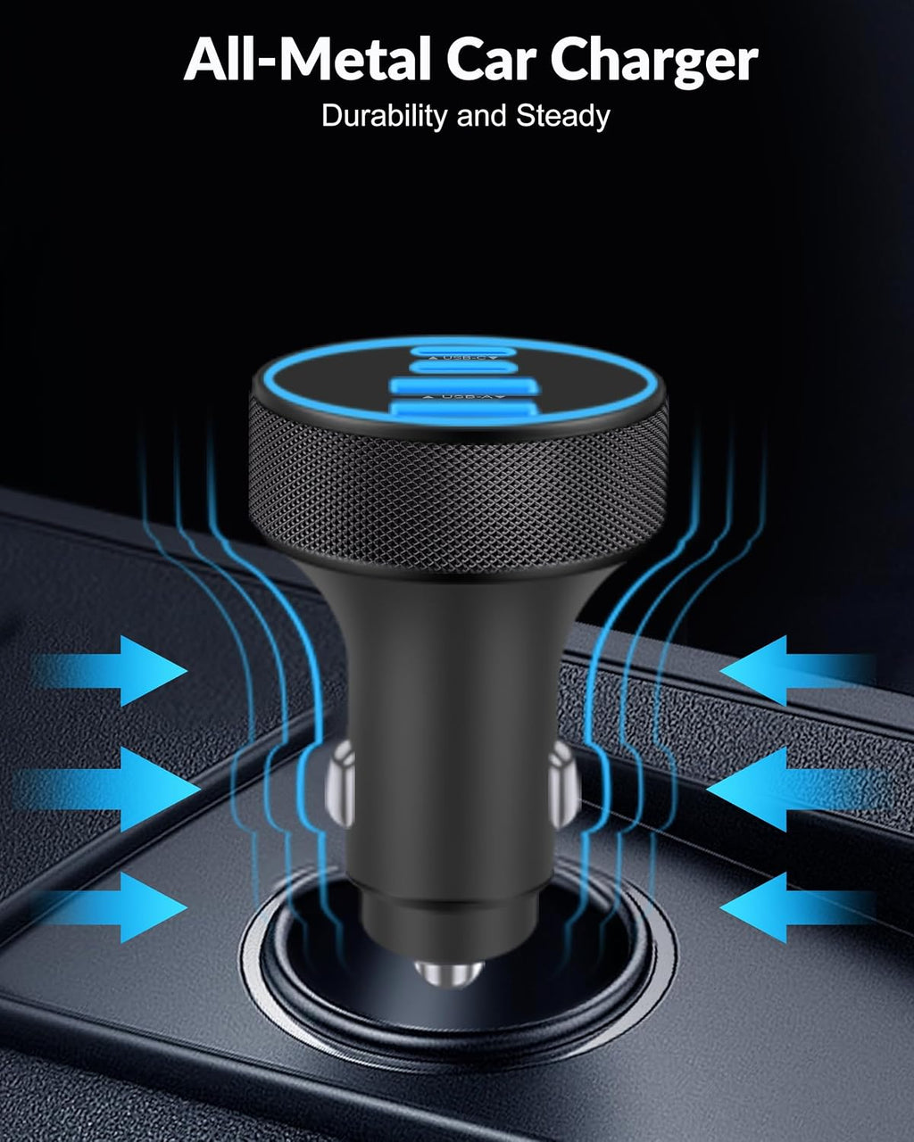 USB C Car Charger, 4-Port 90W Super Fast Charging Cigarette Lighter Adapter