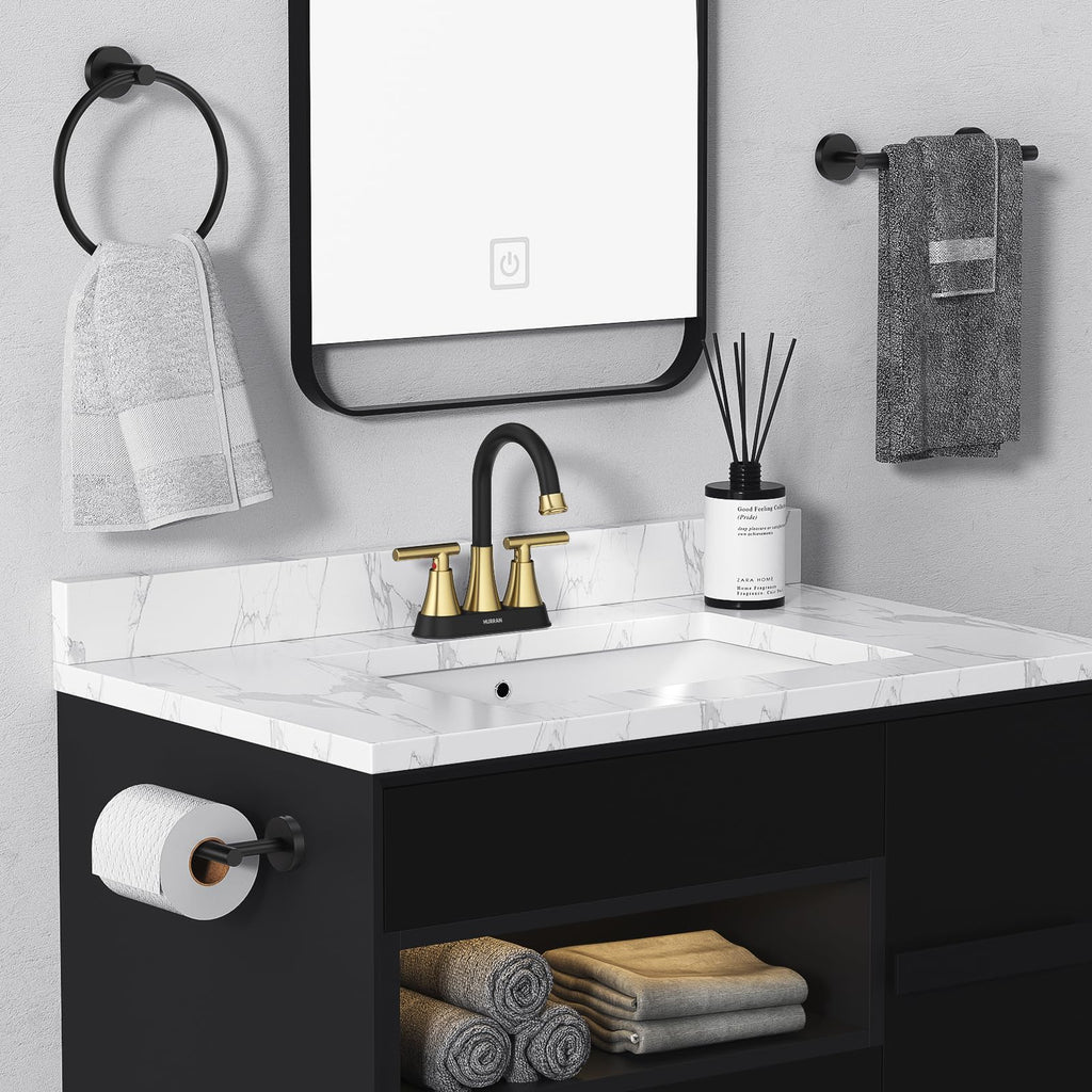 Matte Black Bathroom Faucet, Hurran 4 inch Centerset 2-Handle Lead-Free