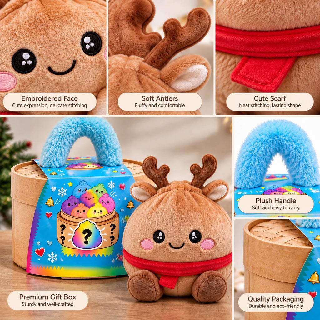 Plush Stuffed Dumpling Squishies, 3.94" Big Rainbow Squishes with Steamer