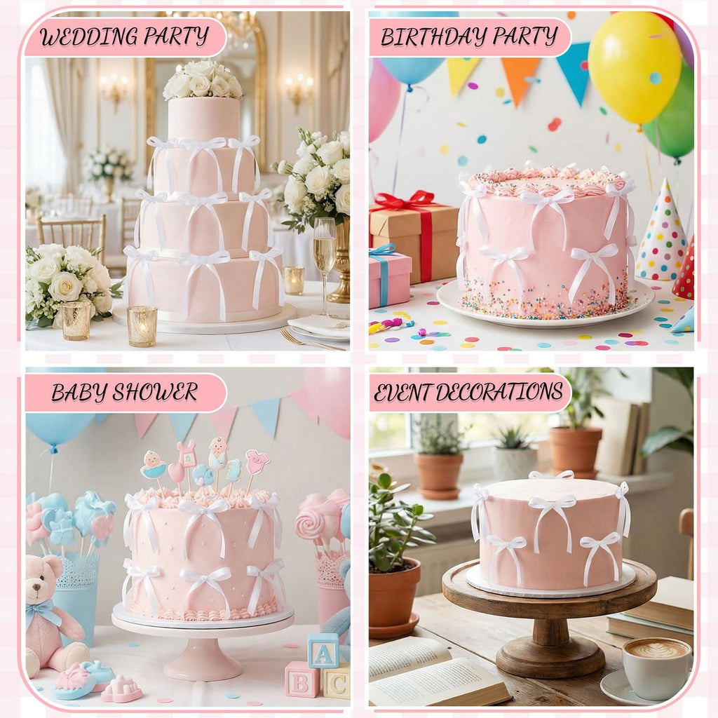 30 Pack Bow Cake Toppers Pink Ribbon Bows for Cake Back to School Decor