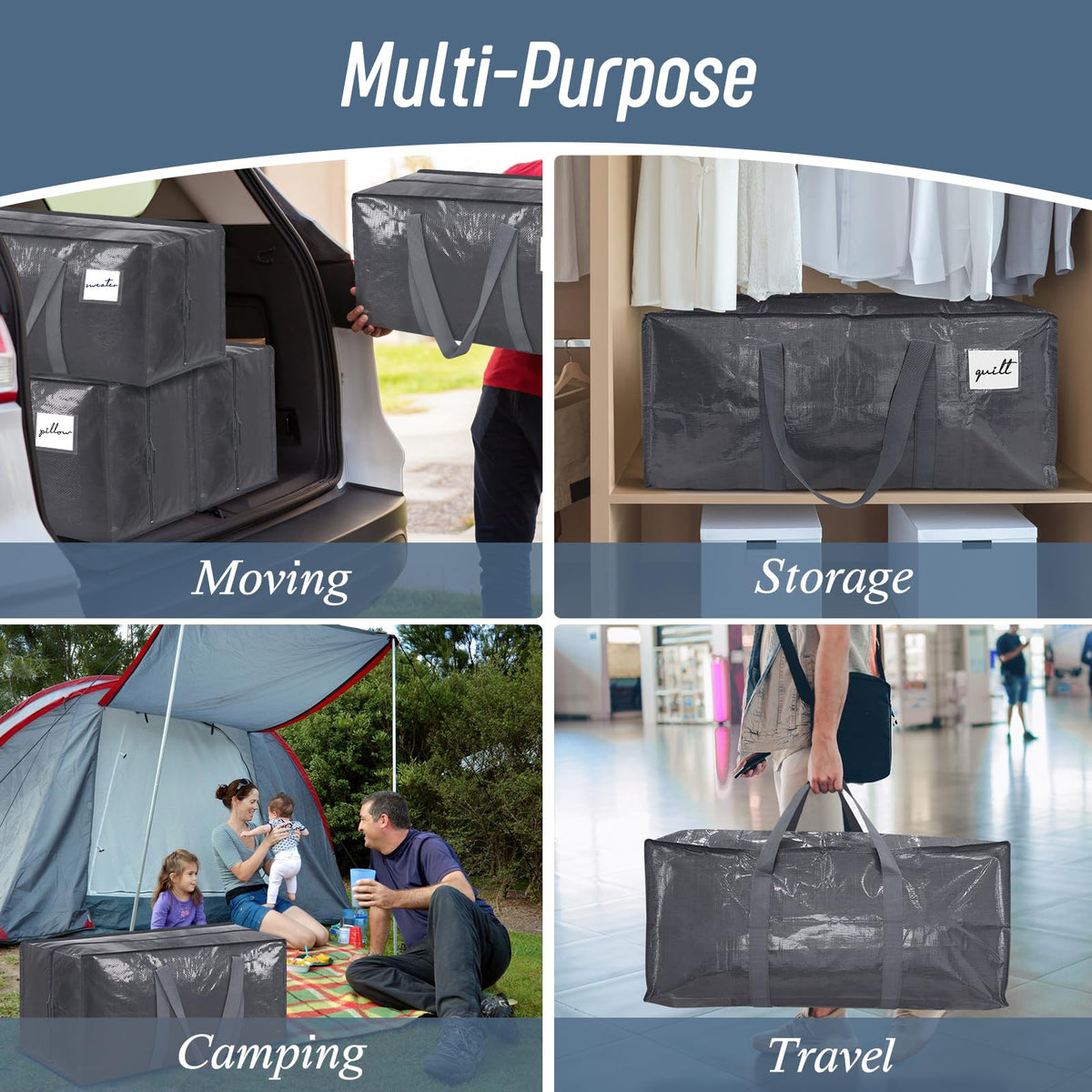 6 Pack Extra Heavy Duty Large Moving Bags with Strong Zipper, Dark Blue
