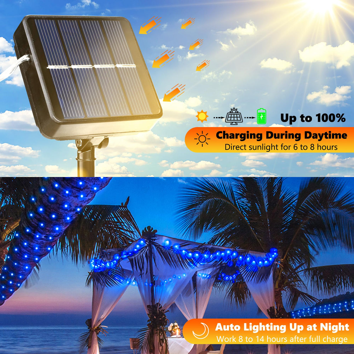 Joomer Solar Fairy Lights, 2-Pack Total 80FT 240LED String Lights, White