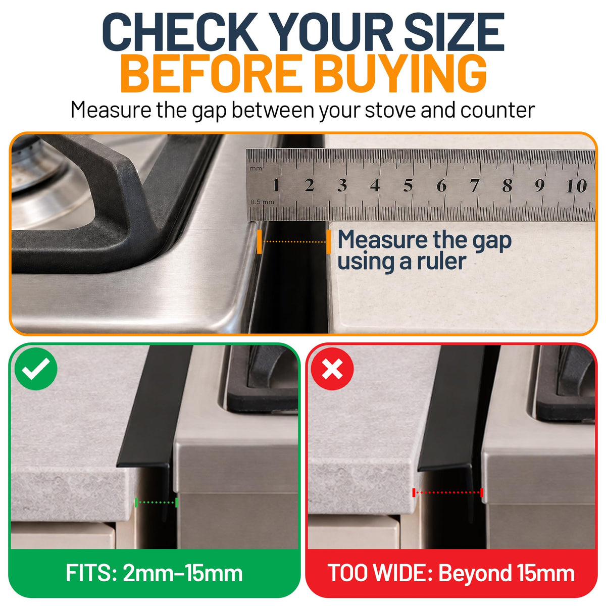 Linda’s Essentials Silicone Stove Gap Covers (2 Pack), Heat Resistant Oven Gap Filler Seals Gaps Between Stovetop and Counter, Easy to Clean Stove Gap Guard (21 Inches, Black)