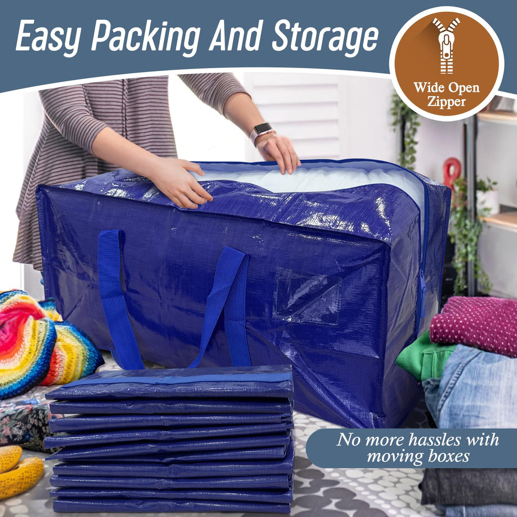 6 Pack Extra Heavy Duty Large Moving Bags with Strong Zipper, Dark Blue
