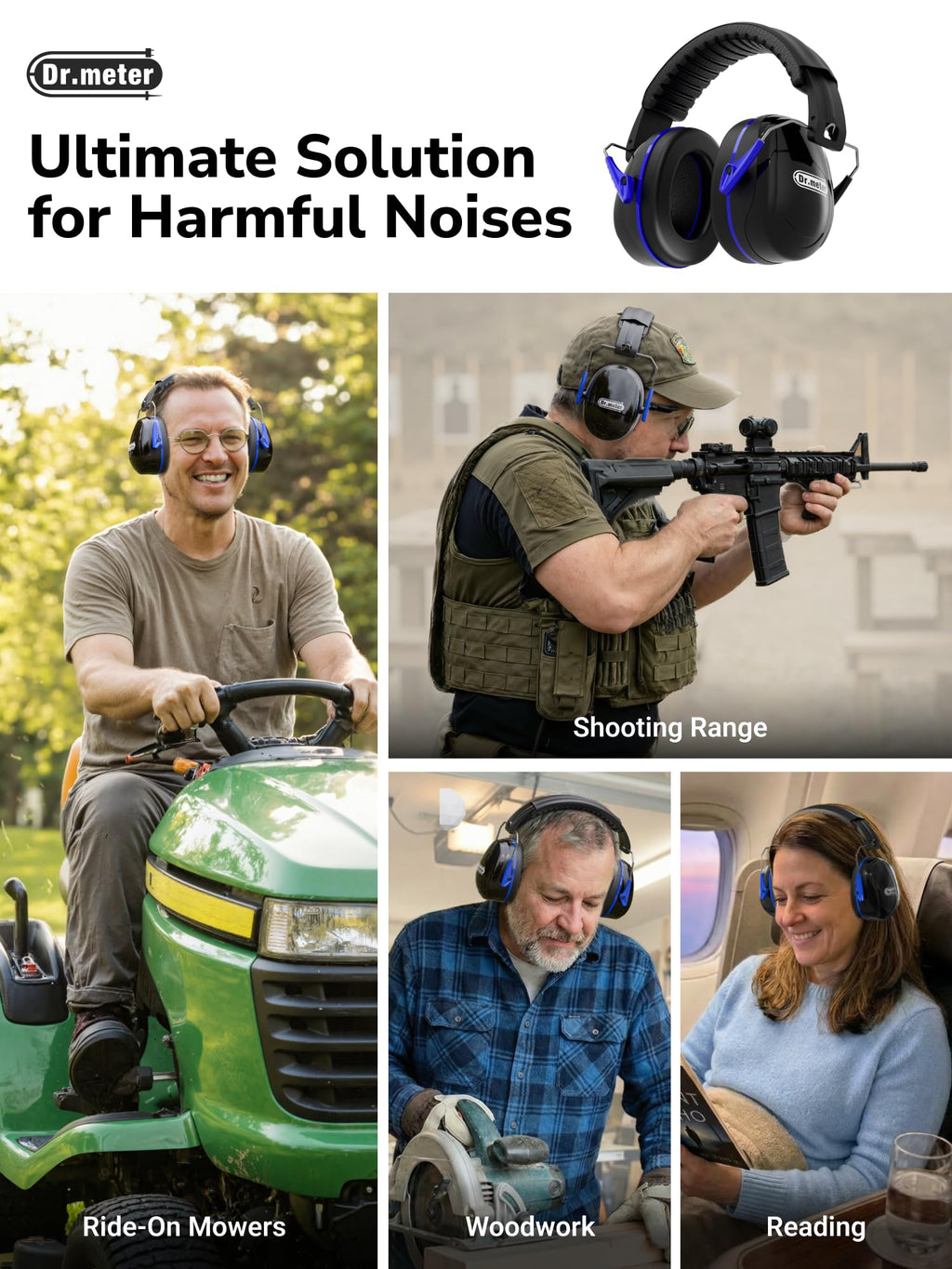 Dr.meter EM100 Noise Cancelling Headphones for Kids Adults, Ear Muffs
