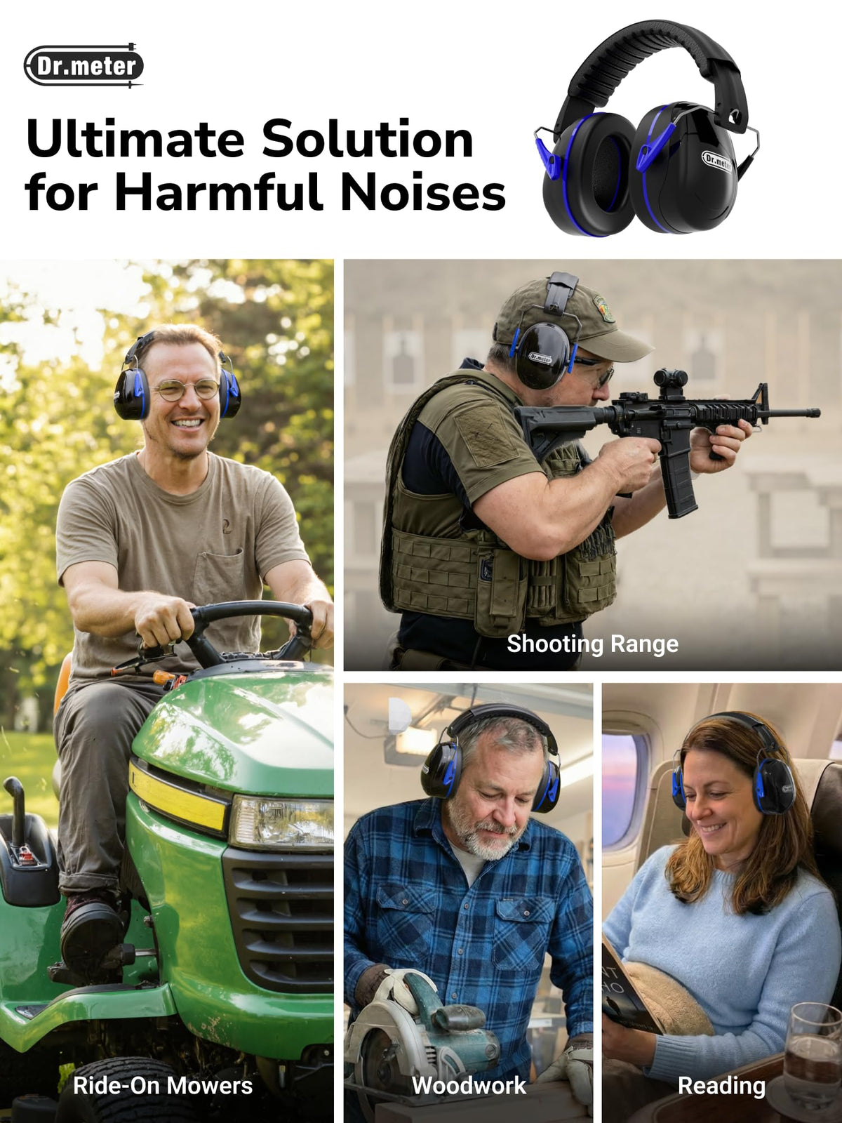 Dr.meter EM100 Noise Cancelling Headphones for Kids Adults, Ear Muffs