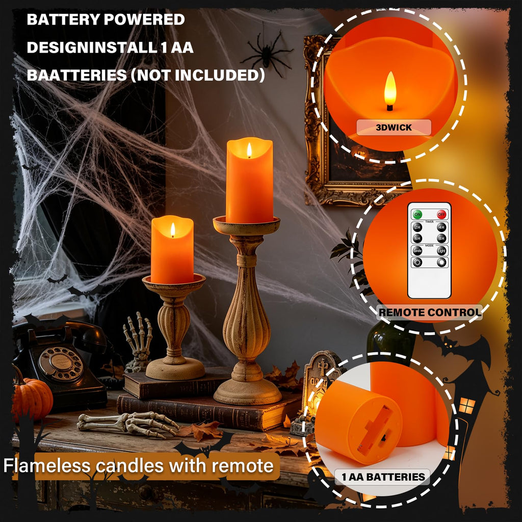 Nimiko Flameless Candles with Remote, Battery Operated Flickering Flameless Candles, LED Candles with Timer 2/4/6/8H, Realistic Drop Wax flameless Candle Set of 9 (D3 x H 3" 4" 5" 6" 7") (Black)