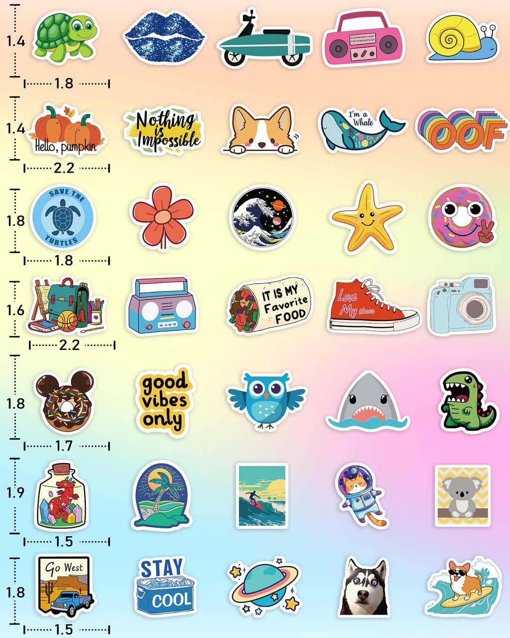 600 Pcs/Pack Water Bottle Stickers for Kids, Cute Vinyl Waterproof Stickers
