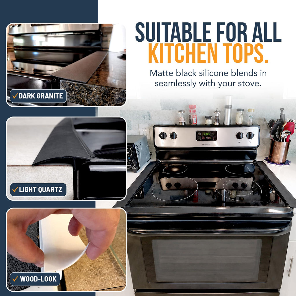 Linda’s Essentials Silicone Stove Gap Covers (2 Pack), Heat Resistant Oven Gap Filler Seals Gaps Between Stovetop and Counter, Easy to Clean Stove Gap Guard (21 Inches, Black)