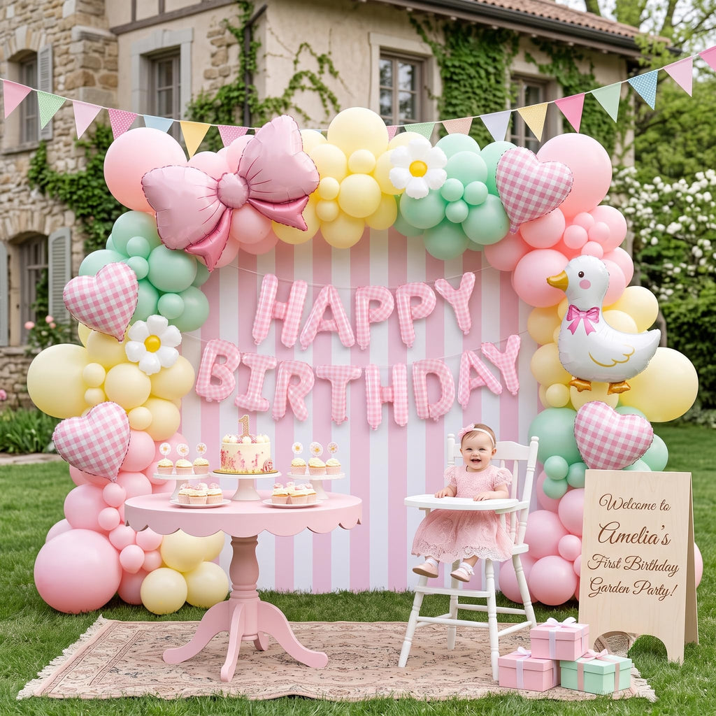 TONIFUL 16 Inch Yellow White Gingham Happy Birthday Foil Balloon