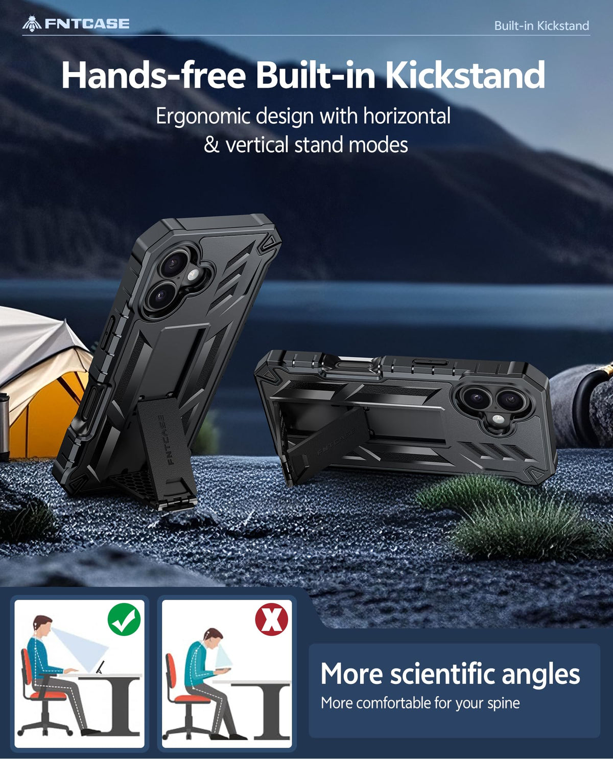 FNTCASE for iPhone 16 Case, with Belt Clip, with Built-in Screen Protector
