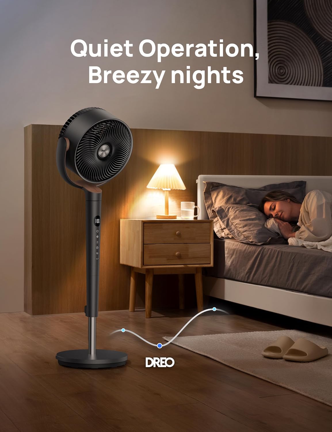 DREO Pedestal Fan for Bedroom, 100ft Airflow, Quiet DC Motor Standing Fan