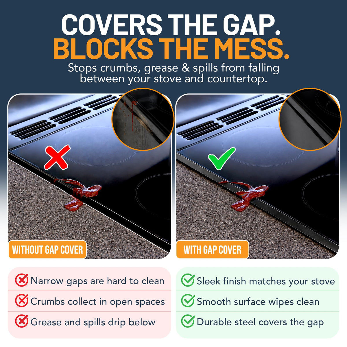 Linda’s Essentials Silicone Stove Gap Covers (2 Pack), Heat Resistant Oven Gap Filler Seals Gaps Between Stovetop and Counter, Easy to Clean Stove Gap Guard (21 Inches, Black)