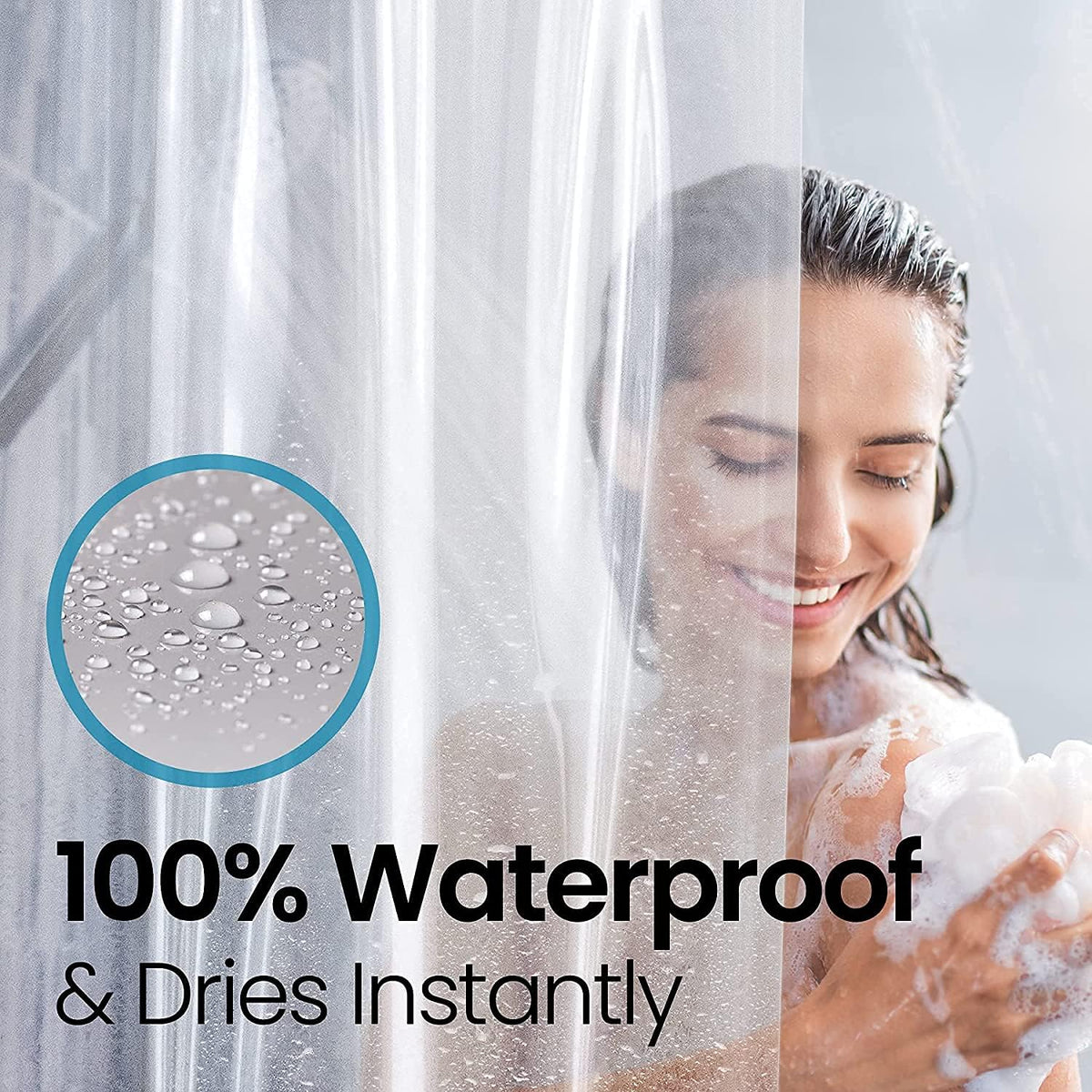 LiBa Shower Curtain PEVA 8G, 72x72 Inch Waterproof Clear