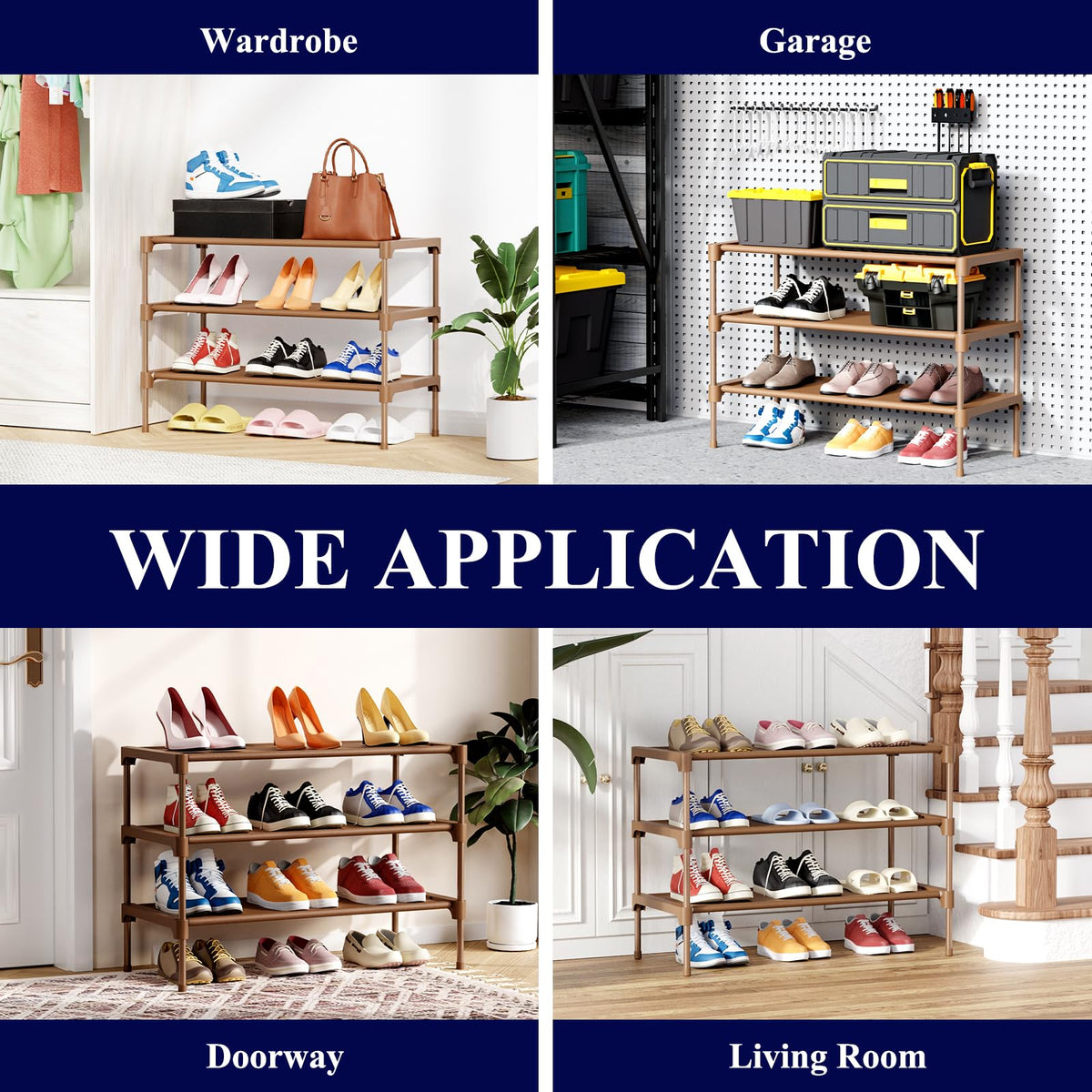 Kitsure Shoe Rack - Non-Woven Shoe Rack Shelf, Shoe Organizer for Closet, Entryway, Garage & Corridor, Stackable Shoe Shelves, 27.5" Wide - 2 Tier, Black