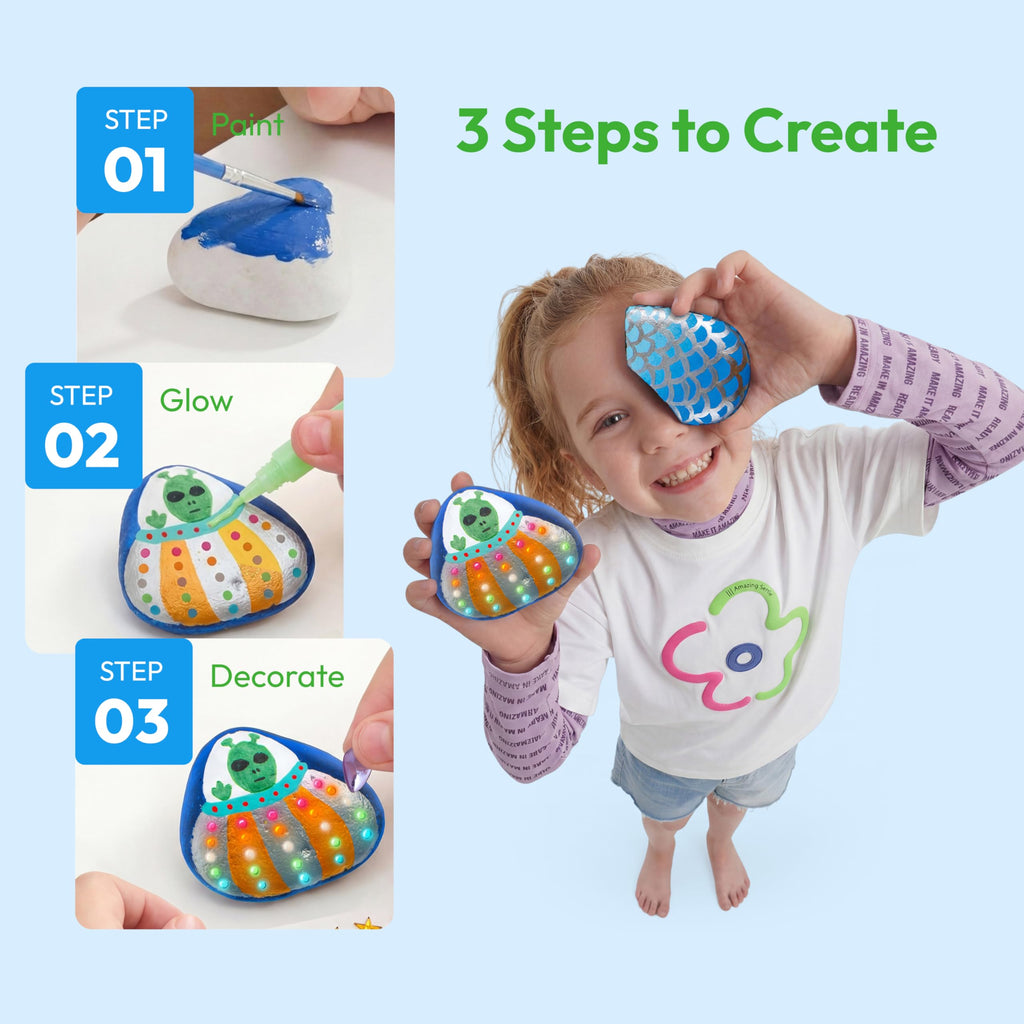 JOYIN Rock Painting Kit for Kids, Arts and Crafts for Girls & Boys Ages 6-12, DIY Supplies for Painting Rocks, Easter Craft Kits Art Set, Kids Birthday Christmas Presents, Family Indoor Activity