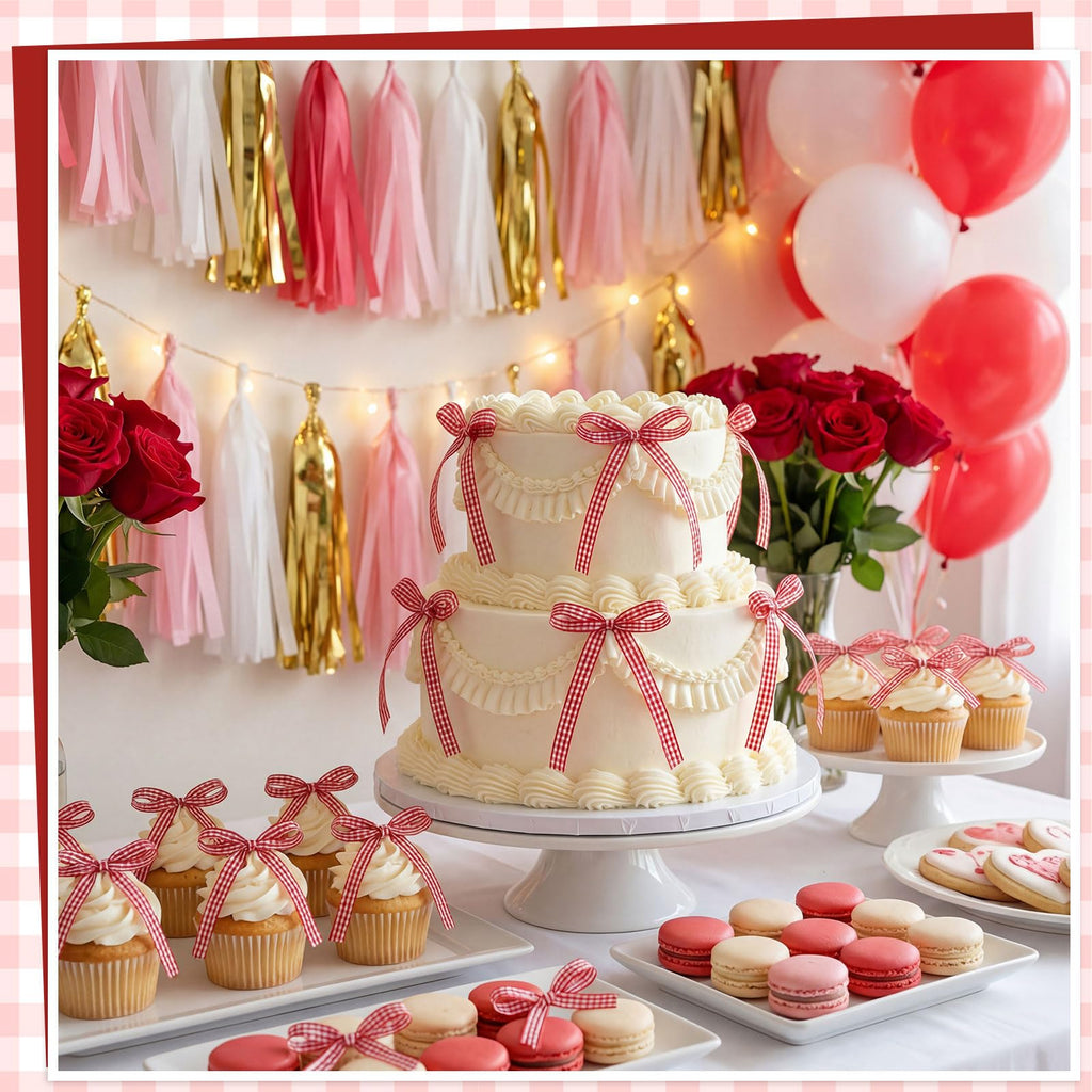 30 Pack Bow Cake Toppers Pink Ribbon Bows for Cake Back to School Decor