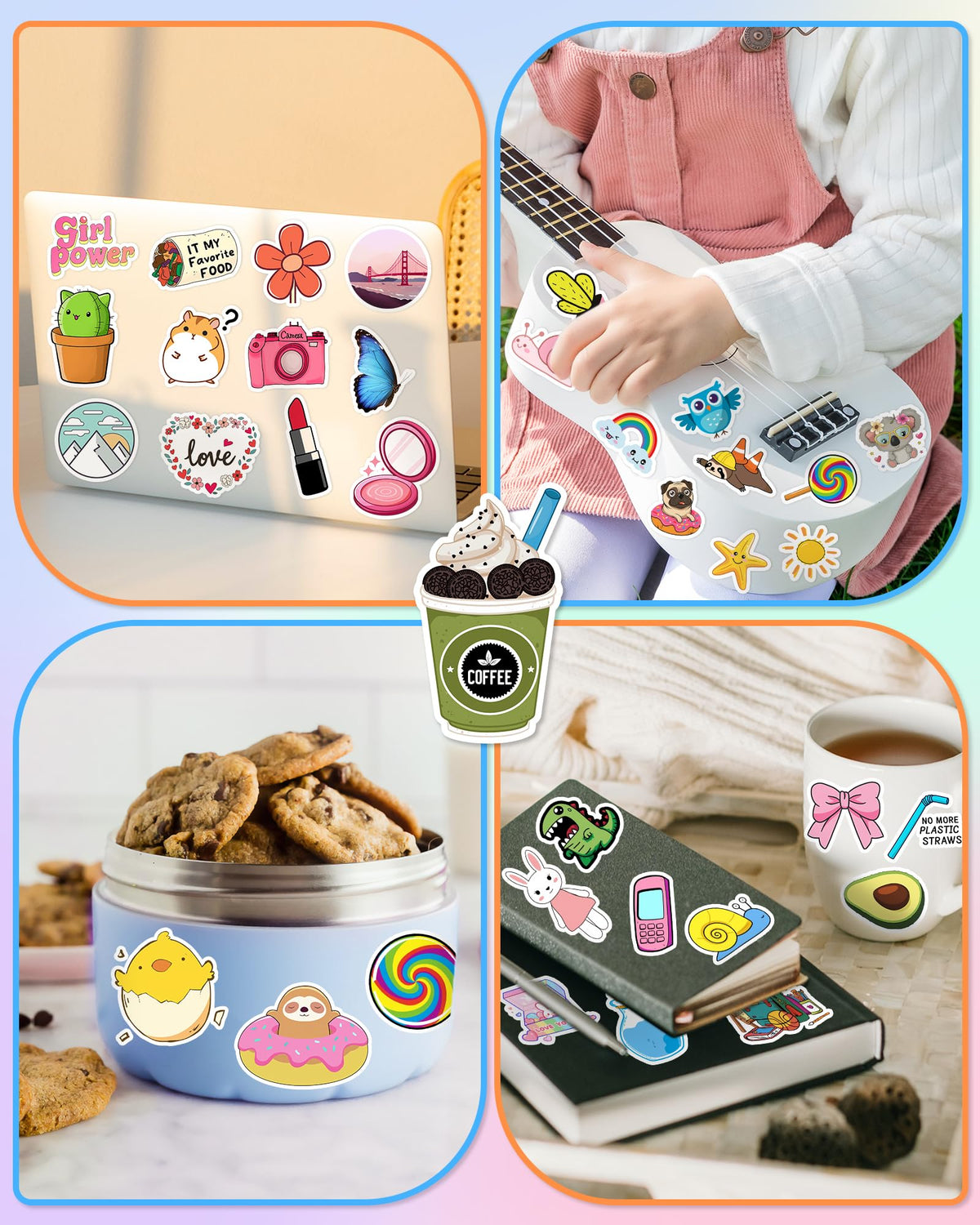 600 Pcs/Pack Water Bottle Stickers for Kids, Cute Vinyl Waterproof Stickers