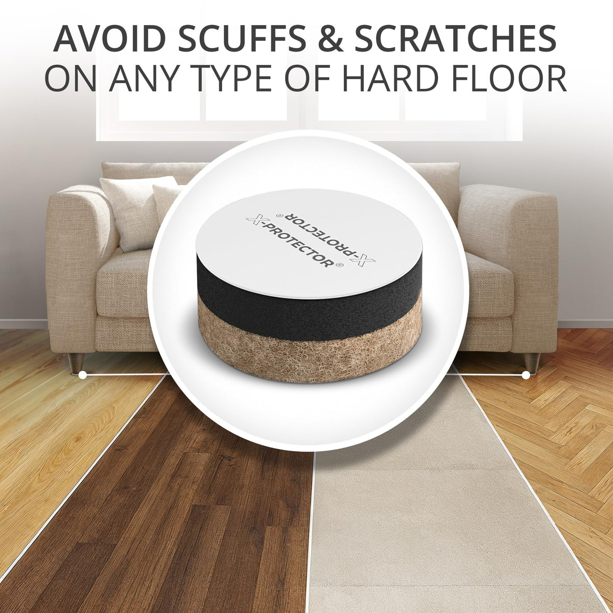 Felt Furniture Sliders for Hardwood Floors X-PROTECTOR 16 PCS 3 ½”