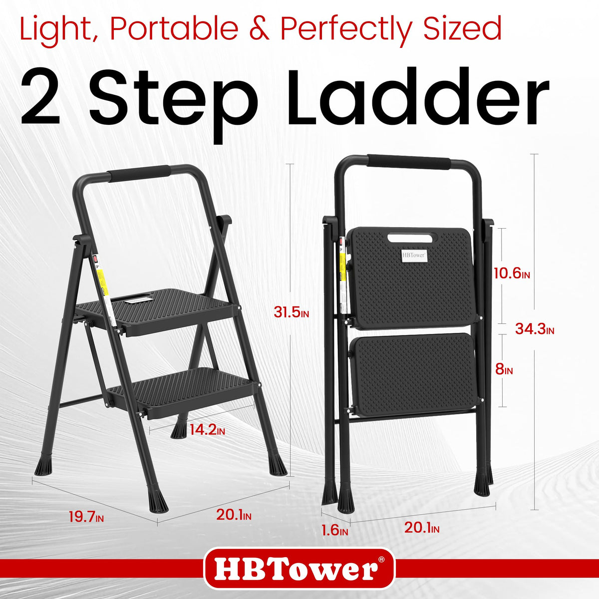 HBTower Step Ladder, Folding Step Stool with Wide Anti-Slip Pedal