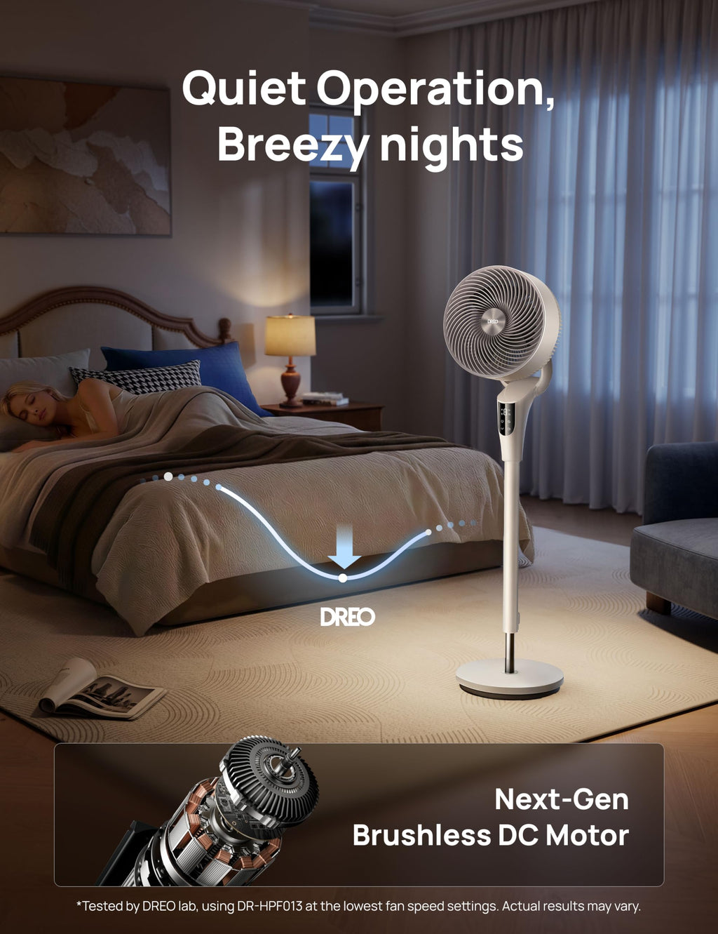 DREO Pedestal Fan for Bedroom, 100ft Airflow, Quiet DC Motor Standing Fan