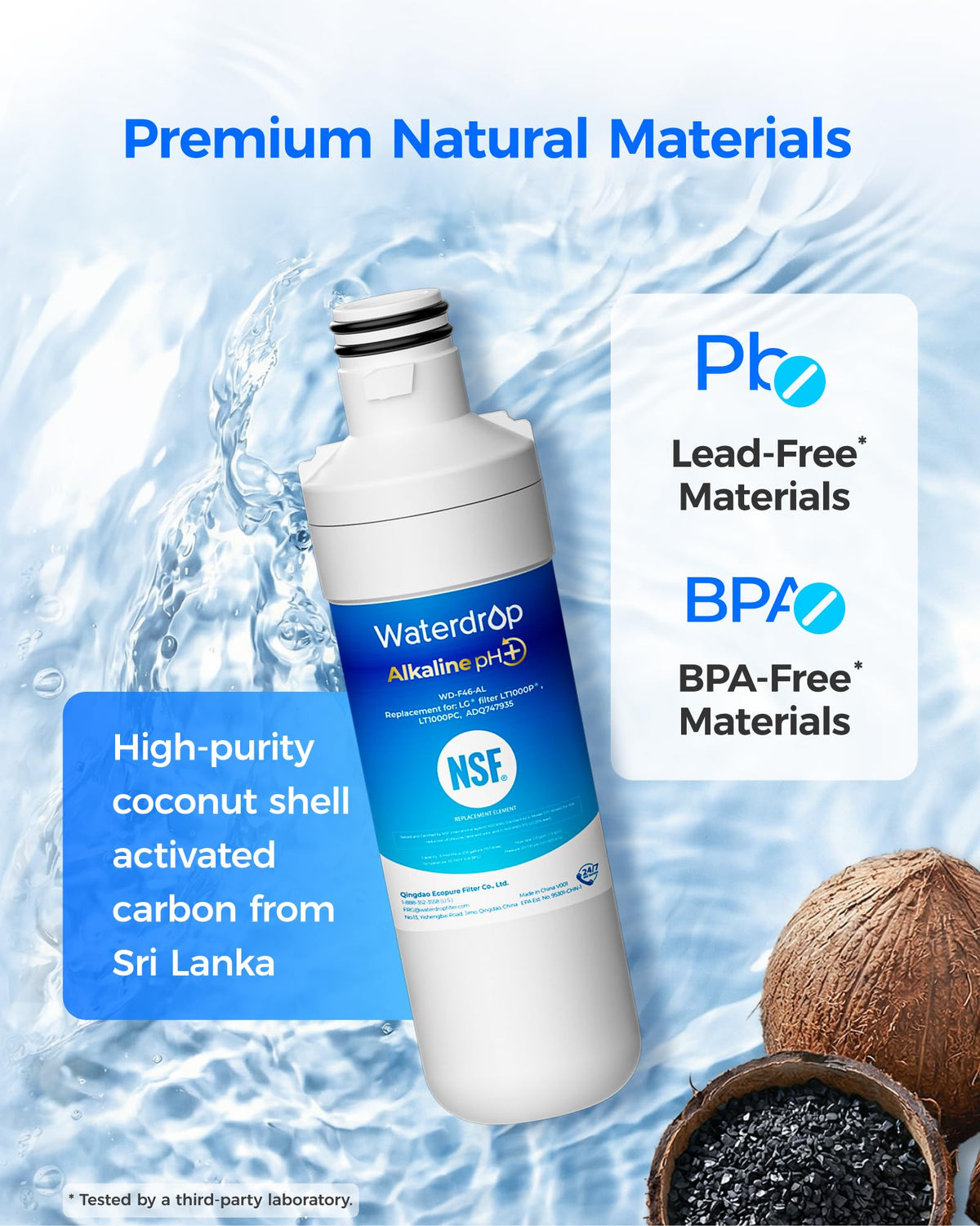 Waterdrop LT1000PC ADQ747935 MDJ64844601 Refrigerator Water Filter, 3 Pack