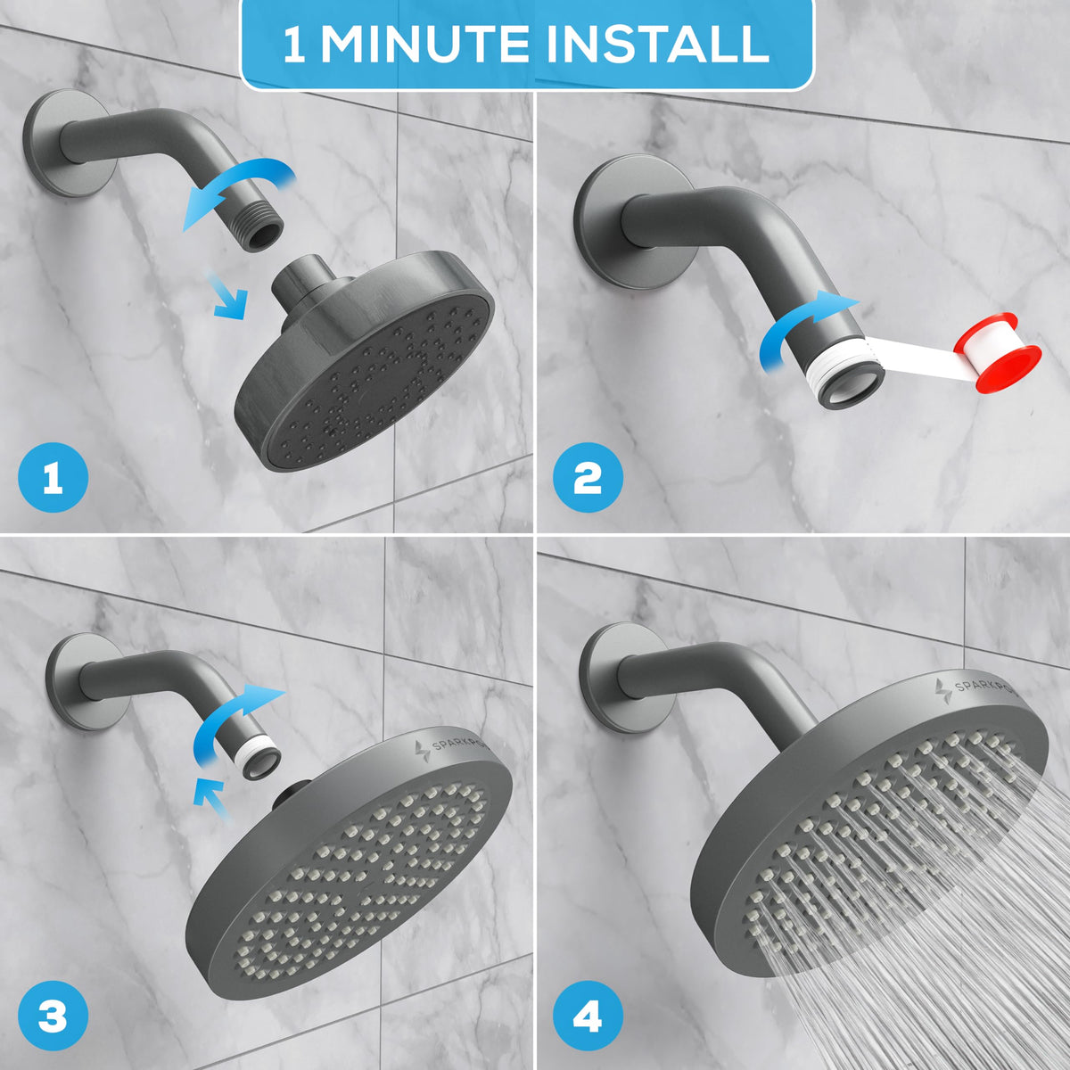 SparkPod Rain Shower Head, 6 Inch Round, Luxury Polished Chrome Finish