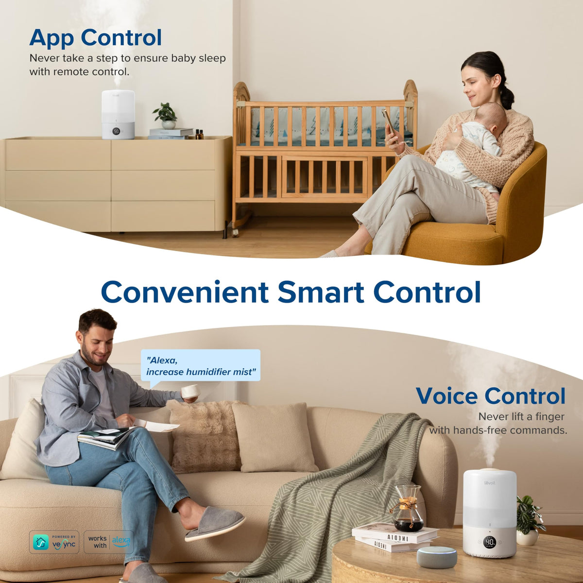 Levoit Top Fill Humidifiers for Bedroom, 2.5L Tank for Large Room, 25dB